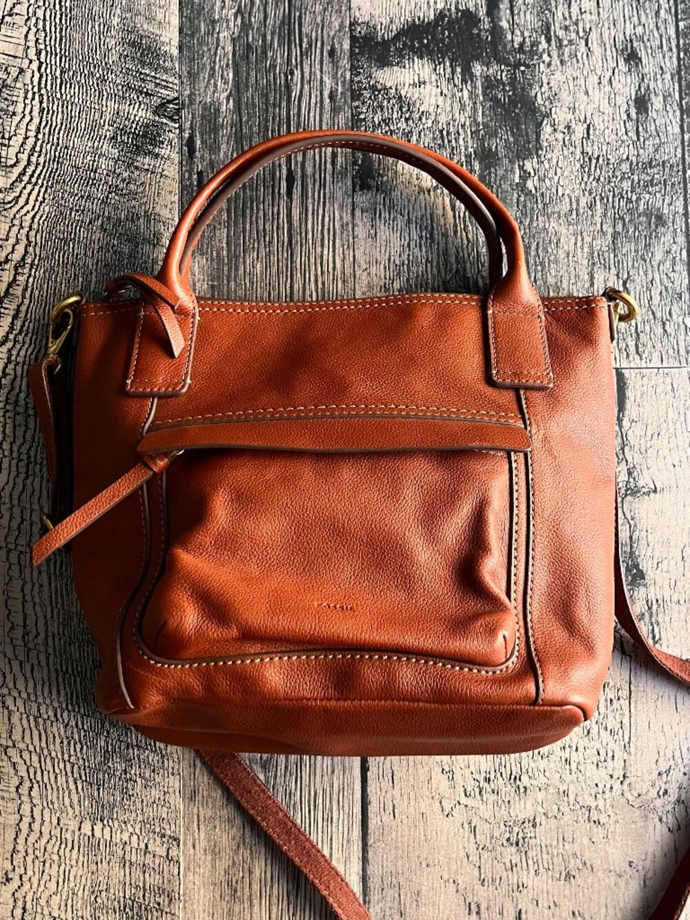Fossil Aida brown leather crossbody satchel bag